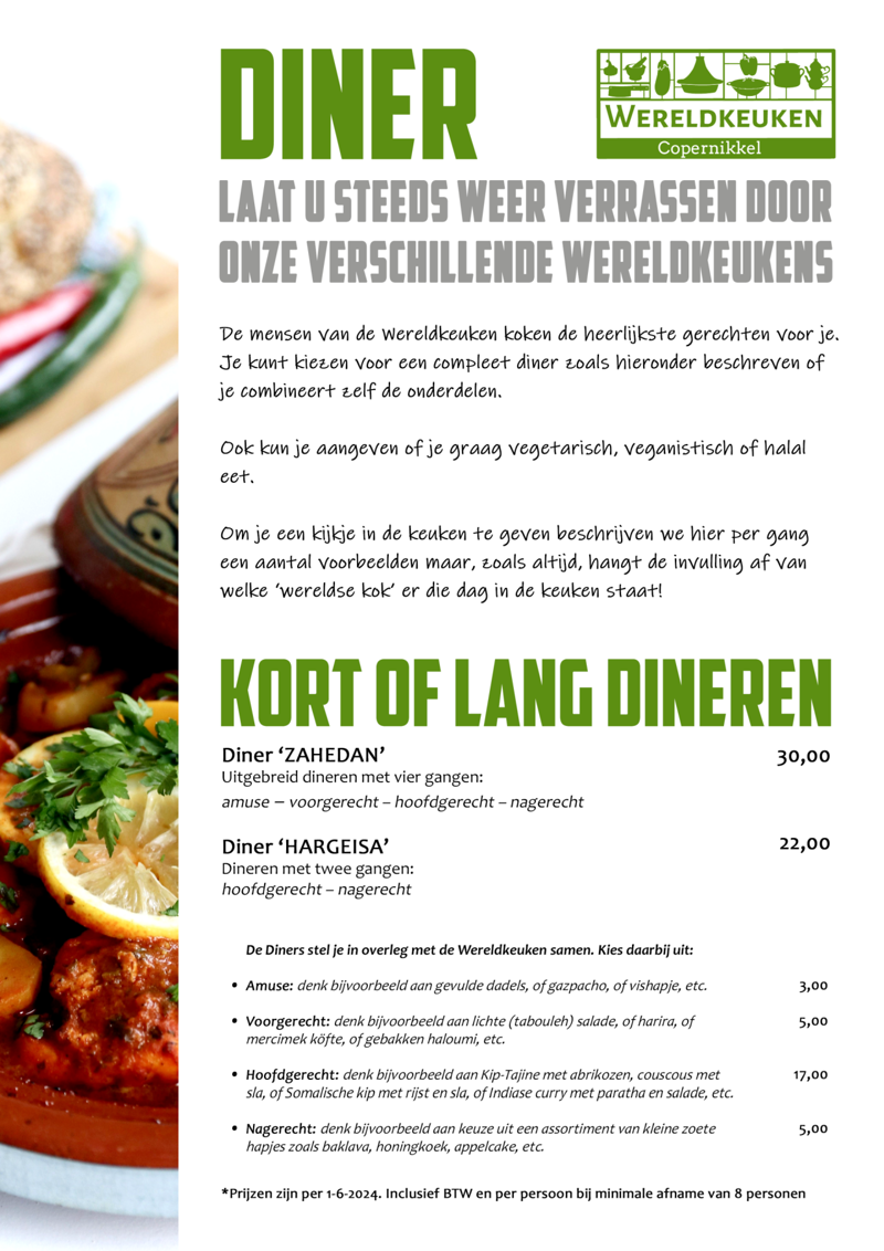 Diner prijslijst 2024 | BoschveldWereldkeuken