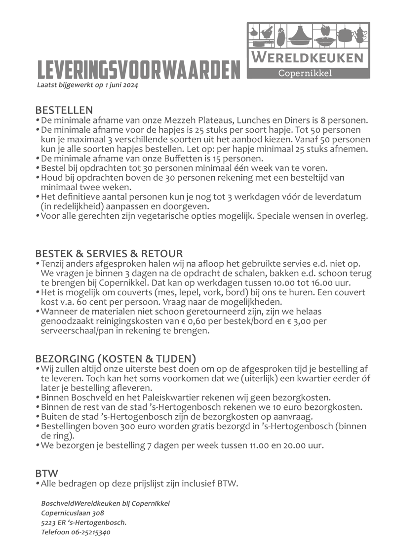 Leveringsvoorwaarden BoschveldWereldkeuken Catering